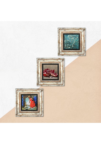 Van Gogh Badem Ağacı, Kaplumbağa Terbiyecisi, Nar Çerçeveli Taş Duvar Tablosu 3’lü Set - Dekoratif Modern Sanat, Ev ve Ofis Dekoru |TK3-1528| indirimleri