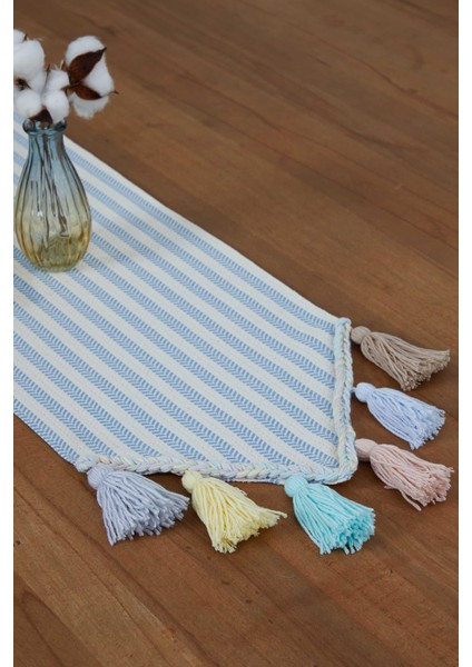 Renkli Püsküllü Çizgili Runner 90 x 30,R-47K