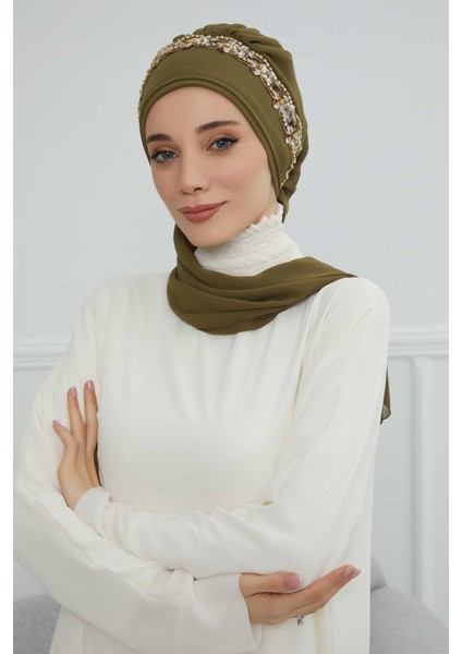 Taş Aksesuarlı Tasarım Şifon Hazır TÜRBAN,HT-101,HT-101