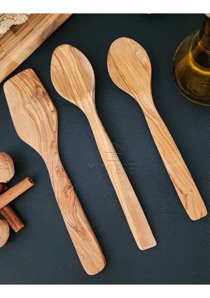 Zeytin Ağacı Ahşap Tahta Kaşık Spatula Seti