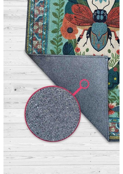 Nuh'un Gemisi Koleksiyonu Sinek, Çiçek Desenli Art Deco Tarzı Vintage Halı,Çok Renkli Maksimalist Halı