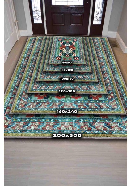 Nuh'un Gemisi Koleksiyonu Sinek, Çiçek Desenli Art Deco Tarzı Vintage Halı,Çok Renkli Maksimalist Halı