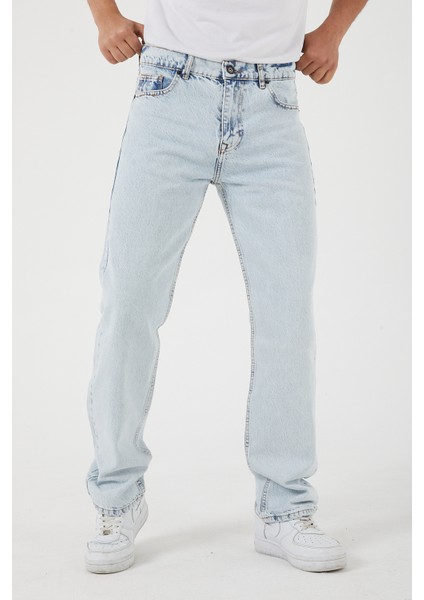 Erkek Açık Mavi Baggy Düz Bol Kesim Kot Pantolon fırsatları