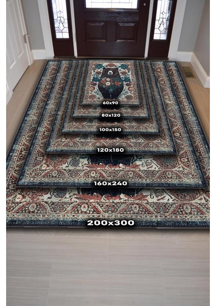Nuh'un Gemisi Koleksiyonu Ayı, Çiçek Desenli Art Deco Tarzı Vintage Halı,Çok Renkli Maksimalist Halı
