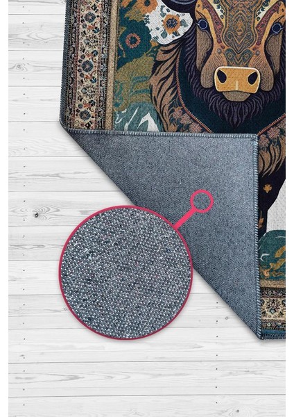 Nuh'un Gemisi Koleksiyonu Bizon, Çiçek Desenli Art Deco Tarzı Vintage Halı,Çok Renkli Maksimalist Halı