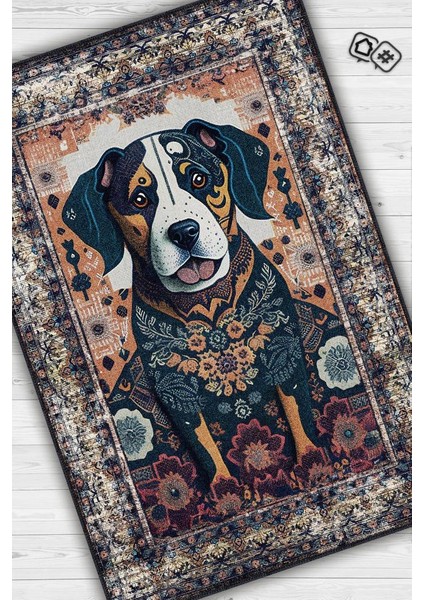 Nuh'un Gemisi Koleksiyonu Köpek, Çiçek Desenli Art Deco Tarzı Vintage Halı,Çok Renkli Maksimalist Halı fiyatları