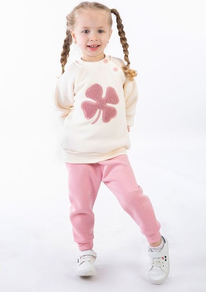 2133BB Kız Bebek Yonca Nakışlı Gül Kurusu Eşofman Takımı