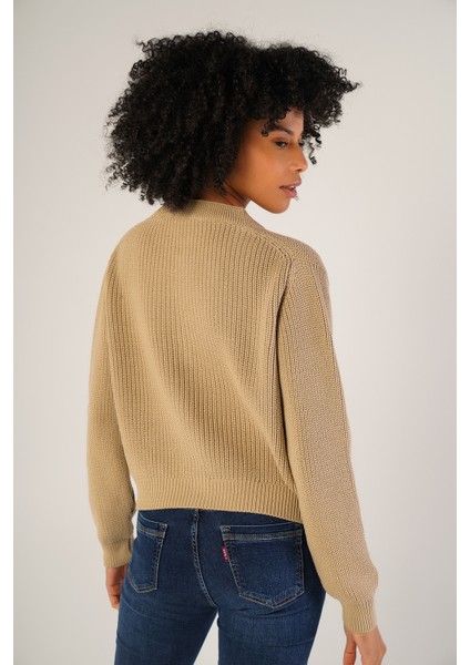 Kadın Bej Selanik Örgü V Yaka Pamuk Hırka TRIST-6150 modelleri