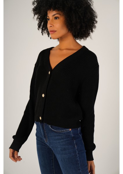 Kadın Siyah Selanik Örgü V Yaka Pamuk Hırka TRIST-6150 fiyatları