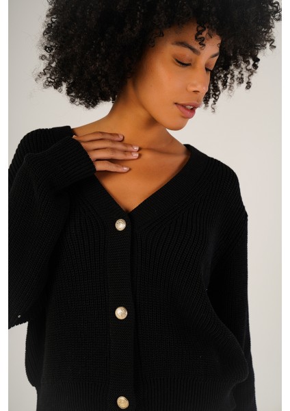 Kadın Siyah Selanik Örgü V Yaka Pamuk Hırka TRIST-6150 indirimleri