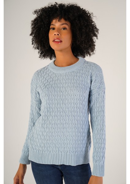 Kadın Mavi Saç Yürütme Bisiklet Yaka Yün Kazak TRIST-6151