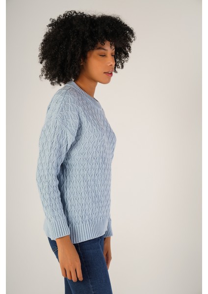 Kadın Mavi Saç Yürütme Bisiklet Yaka Yün Kazak TRIST-6151 fiyatları