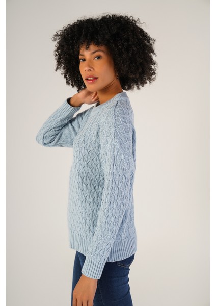 Kadın Mavi Saç Yürütme Bisiklet Yaka Yün Kazak TRIST-6151 fırsatları