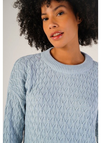 Kadın Mavi Saç Yürütme Bisiklet Yaka Yün Kazak TRIST-6151 indirimleri