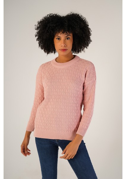 Kadın Pembe Saç Yürütme Bisiklet Yaka Yün Kazak TRIST-6151