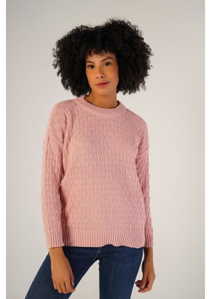 Kadın Pembe Saç Yürütme Bisiklet Yaka Yün Kazak TRIST-6151 fırsatları