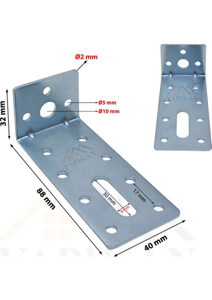 Deprem Güvenliği Dolap Sabitleme Aparatı Seti 4 x 3.2x 8.8 cm - Mobilya Gardırop Portmanto Kitaplık Masa Raf Eşya Duvara Sabitleyici Aparat - Orta Yük L Demir Köşe Bağlantı Gönye Köşebent
