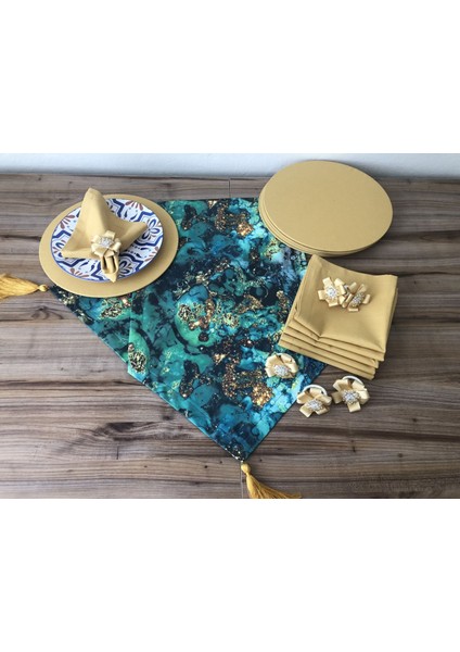 Trend Yuvam Sofra Sunum Seti Yeşil Gold Malakit Desenli