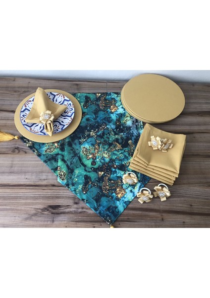 Trend Yuvam Sofra Sunum Seti Yeşil Gold Malakit Desenli modelleri