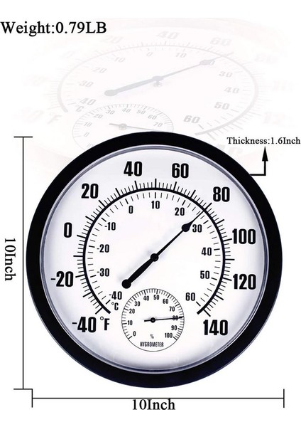 Termometre Iç Mekan Dış Mekan 10" Veranda Duvar Termometresi ve Higrometre (Yurt Dışından)