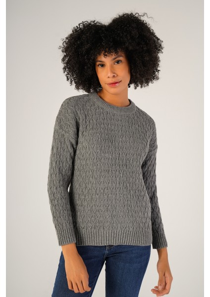 Kadın Gri Saç Yürütme Bisiklet Yaka Yün Kazak TRIST-6151