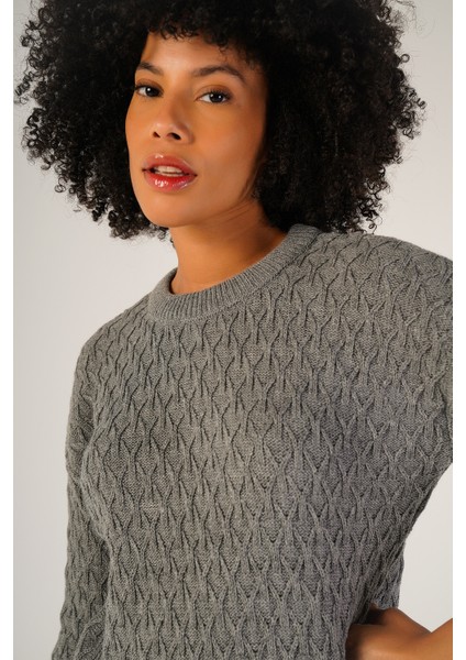 Kadın Gri Saç Yürütme Bisiklet Yaka Yün Kazak TRIST-6151 indirimleri