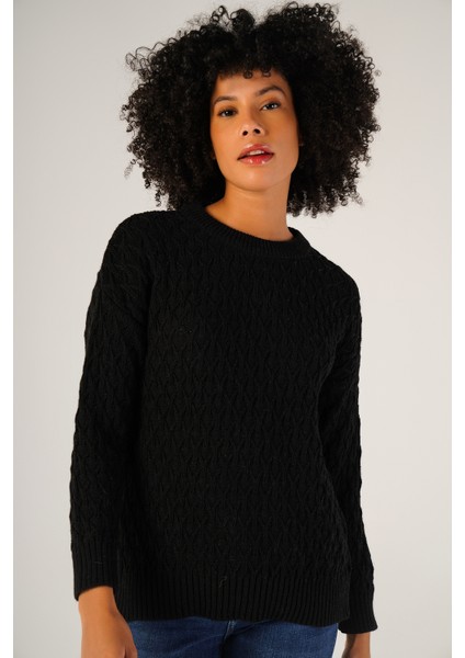 Kadın Siyah Saç Yürütme Bisiklet Yaka Yün Kazak TRIST-6151