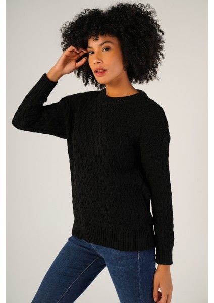 Kadın Siyah Saç Yürütme Bisiklet Yaka Yün Kazak TRIST-6151 fırsatları