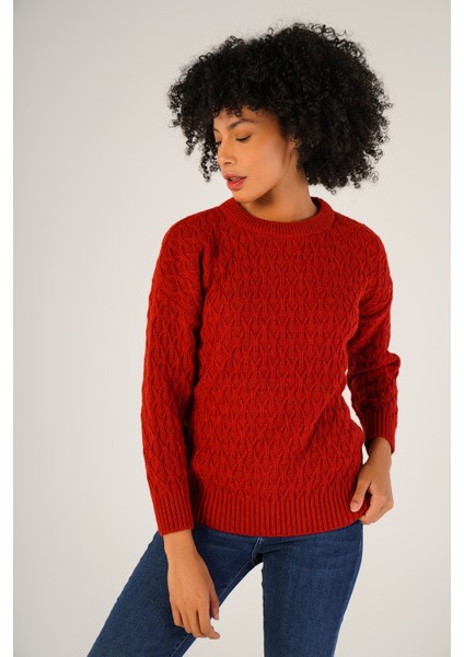 Kadın Kırmızı Saç Yürütme Bisiklet Yaka Yün Kazak TRIST-6151