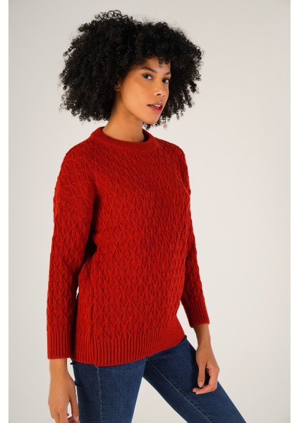 Kadın Kırmızı Saç Yürütme Bisiklet Yaka Yün Kazak TRIST-6151 fiyatları