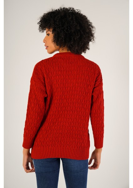 Kadın Kırmızı Saç Yürütme Bisiklet Yaka Yün Kazak TRIST-6151 modelleri