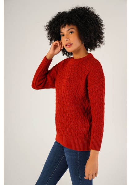 Kadın Kırmızı Saç Yürütme Bisiklet Yaka Yün Kazak TRIST-6151 fırsatları