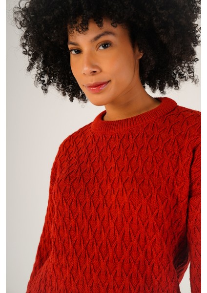 Kadın Kırmızı Saç Yürütme Bisiklet Yaka Yün Kazak TRIST-6151 indirimleri