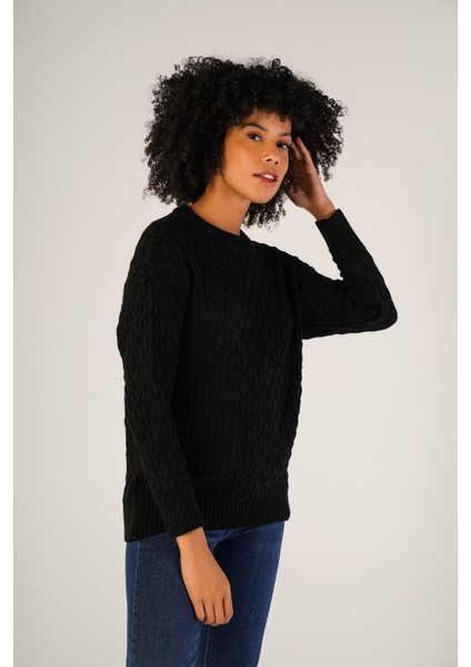 Kadın Siyah Saç Yürütme Bisiklet Yaka Yün Kazak TRIST-6151 fiyatları