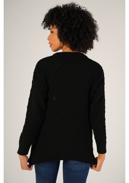 Kadın Siyah Saç Yürütme Bisiklet Yaka Yün Kazak TRIST-6151 modelleri