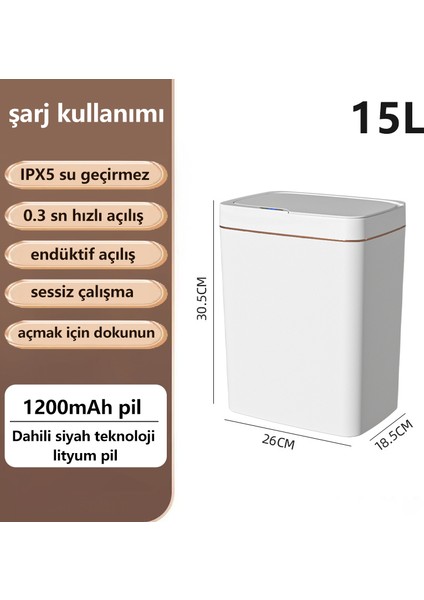 15 Lt Akıllı Çöp Kutusu - Beyaz (Yurt Dışından)