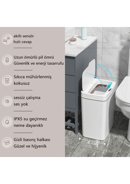 15 Lt Akıllı Çöp Kutusu - Beyaz (Yurt Dışından)