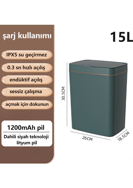 15 Lt Akıllı Çöp Kutusu - Yeşil (Yurt Dışından)