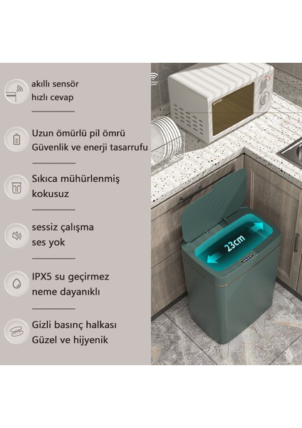 15 Lt Akıllı Çöp Kutusu - Yeşil (Yurt Dışından)