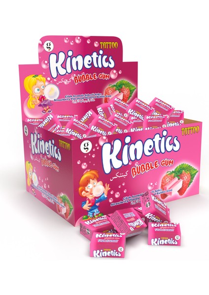 Kınetıcs Bubble Gum Tekli Sakız Tattolu Çilek (3.5g) Şekerli Sakız - 100 Adet