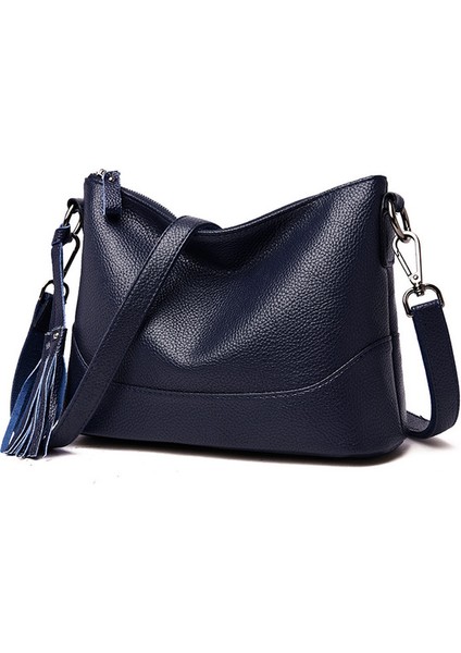 Kadınlar Için Mavi Moda Tasarımcısı Çanta Yeni Kore Casual Crossbody Yumuşak Deri Püskül Kovalar Vintage Tote Omuz Messenger Çanta (Yurt Dışından)