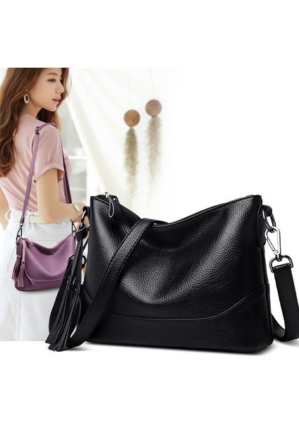 Kadınlar Için Mavi Moda Tasarımcısı Çanta Yeni Kore Casual Crossbody Yumuşak Deri Püskül Kovalar Vintage Tote Omuz Messenger Çanta (Yurt Dışından) modelleri