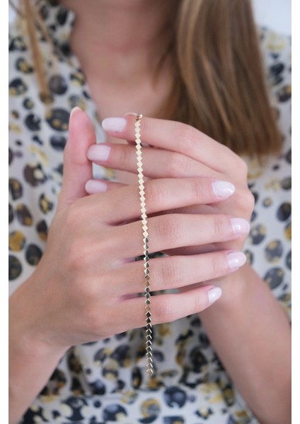 Güzide 14 Ayar Altın Dörtgen Sıralı Bileklik modelleri