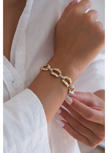 Güzide 14 Ayar Altın Taşlı Zincir Bileklik