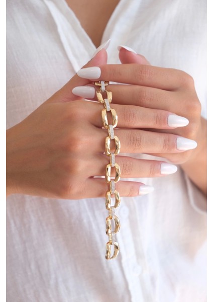 Güzide 14 Ayar Altın Taşlı Zincir Bileklik modelleri