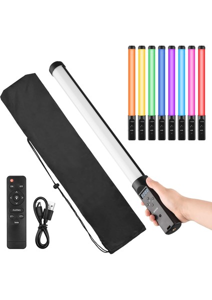 Rgb LED Tüp Işık,elde Taşınabilir Rgb Tüp Işık LED Video Işık Değnek 3200K-5500K Kısılabilir 9 Renkli Işık Efekti Vlog Canlı Akışı Için Uzaktan Kumandalı Ürün