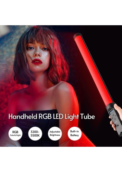 Rgb LED Tüp Işık,elde Taşınabilir Rgb Tüp Işık LED Video Işık Değnek 3200K-5500K Kısılabilir 9 Renkli Işık Efekti Vlog Canlı Akışı Için Uzaktan Kumandalı Ürün