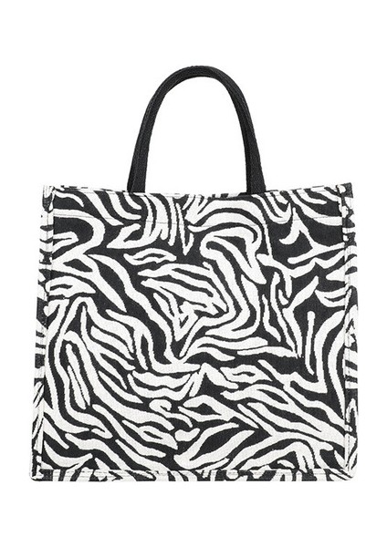 Zebra Vintage Kadınlar Tuval Dalga Balıksırtı Omuz Alışveriş Çantası Rahat Bayanlar Büyük Kapasiteli Leopar Zebra Desen Tote Çanta (Yurt Dışından)
