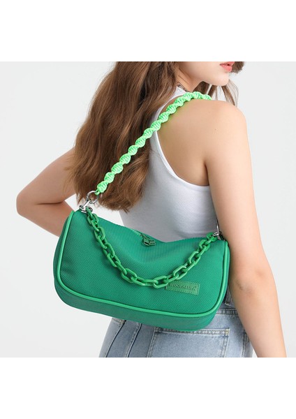 Siyah Doku Omuz Çantası Fermuarlı Crossbody Çanta Moda Zincir Örgü Floresan Renk Çanta Moda Yeni Halat Zincir Omuz Çantası (Yurt Dışından) fiyatları