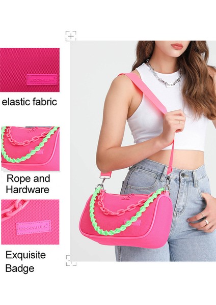 Siyah Doku Omuz Çantası Fermuarlı Crossbody Çanta Moda Zincir Örgü Floresan Renk Çanta Moda Yeni Halat Zincir Omuz Çantası (Yurt Dışından) indirimleri